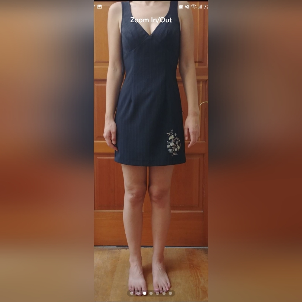 XOXO small black & white pinatripe mini dress Flower Embroidery unworn